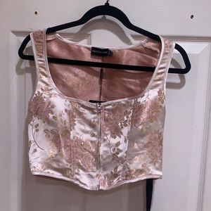 Pink satin cropped corset top